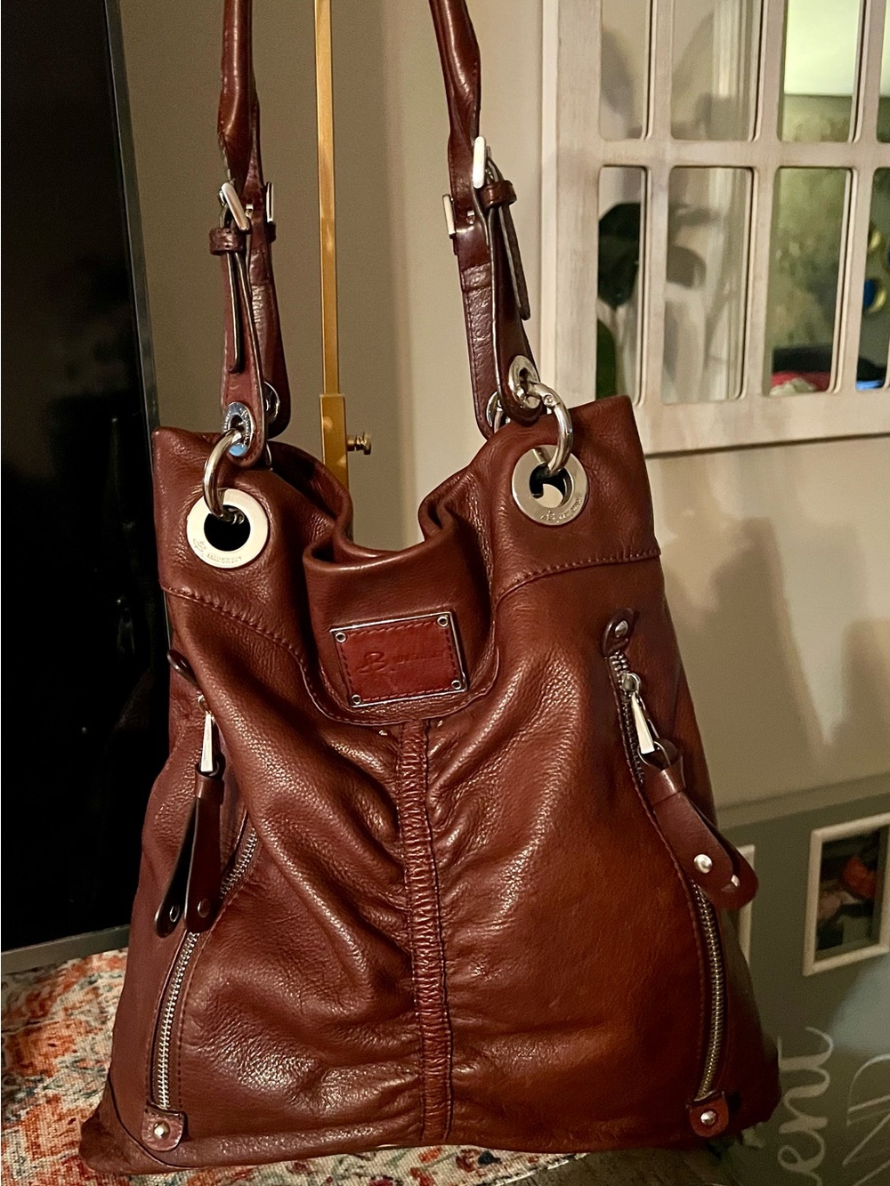b. makowsky Rich Brown Leather Shoulder Tote